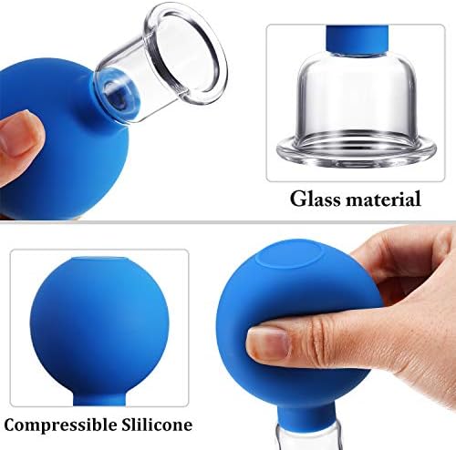 Nuanchu Facial Cupping Cup Glass Face Cup Silicone Cupping Massage Vacuum Suction Mug for Body Face Leg Arm Back Shoulder Muscle and Joint(Blue,1.5 Inch Diameter)
