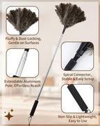 Ostrich Feather Duster, 18-48 Inch Extendable Feather Duster with Natural Fluffy Ostrich Feathers, Dusters for Cleaning Ceiling Fans, Blinds, High Ceilings, Furniture, Cars, Washable & Reusable