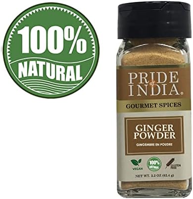 Pride of India – Ginger Fine Ground – Gourmet Spice – Blends Well – Good for Cooking/Baking/Tea & More – No Additives – Fresh Root Powder – Easy to Use – 2.2 oz. Small Dual Sifter Bottle