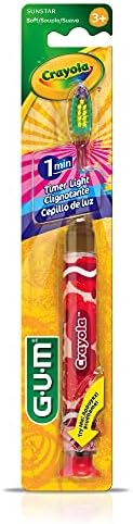GUM Crayola Timer Light Toothbrush for Kids, Soft Bristles, Suction Cup Base, Children & Toddler Toothbrush 3 Year Old+, 1 Count (Pack of 4)