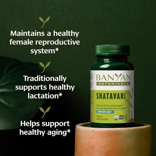 Banyan Botanicals Organic Shatavari Tablets – Rejuvenating Tonic for Feminine Vitality & Reproductive Health – Cooling Adaptogen for Internal Balance & Stress Support – 90 Tablets – USDA Organic