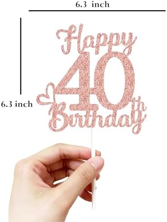 40th birthday decorations, 40th Birthday Cake Toppers-Rose gold Glitter, 40th Cake Topper for Women,40 Cake Topper For Women, 40 Birthday Cake decorations Forty