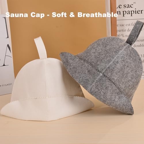 Sauna Hat, Wool Felt Sauna Caps for Men & Women, Natural Breathable Russian Felted Wool Hat, Steam & Heat Therapy Hats (White)
