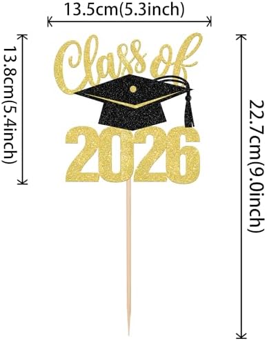 Rsstarxi 1 Pack Class of 2026 Cake Topper Grad Cap Glitter Diploma Done Congrats Grad Cake Pick for 2026 Graduation Theme Party Cake Decorations Supplies Gold