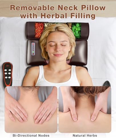 Kalamera Full Body Massage Mat, Neck Back Massager with Vibration, Detachable Massage Pad with Shiatsu Foot Roller and Head Pillow, 10-Drive Heating Cushion Mattress at Home, Gift for Parents Friends