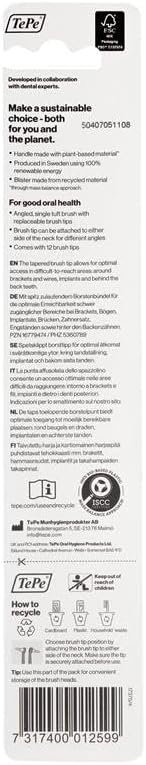 TePe Interspace Angled Medium Toothbrush for Braces with Single-End Tuft and Removable Head, 12 Pack