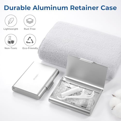 Aluminum Retainer Case for Invisalign Aligners, Partial Mouth Guard Case Denture Retainer Container Case Holder with Vent Holes, Slim Orthodontic Aligner Case for Traveling-1 Pack