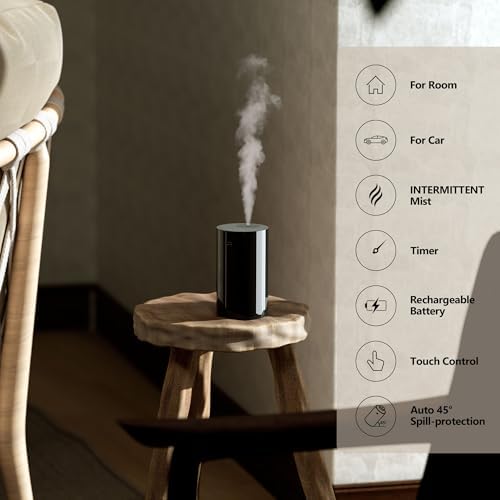 Airversa Waterless Essential Oil Diffuser Starter Kit with 4 x 10mL Hotel Scent Fragrance Oil, Battery Operated Mini Scent Air Machine Portable Diffuser for Home Car Office, AN8 Kit Black