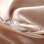 Dreamtimes Lotus Flower Bracelet for Women Encouragement Lotus Flower Adjustable Bracelet Vintage Jewelry Buddha Yoga Bracelet Stainless Steel Cuff Bangle