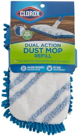 Clorox Dual Action Dust Floor Mop Microfiber Refill Head, Machine-Washable, Blue