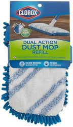 Clorox Dual Action Dust Floor Mop Microfiber Refill Head, Machine-Washable, Blue