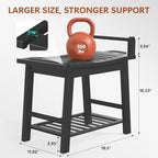 Bamboo Shower Benches for Inside Shower to Sit on, 2-Tier Shower Stool Waterproof with Arm, Heavy Duty Bathroom Bench with Storage Shelf and Shower Header Holder for Seniors, Disabled, Women, Black