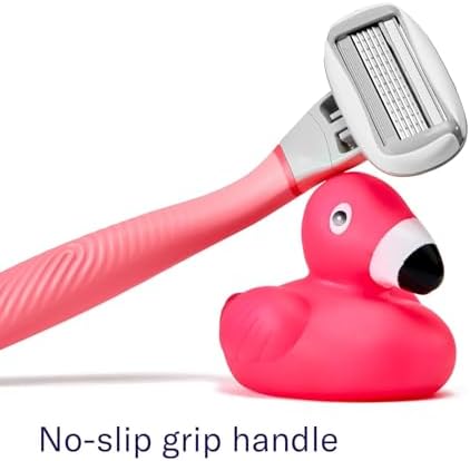 Flamingo Shaving Razor Set for Women - Original Razor Handle, 4 Blade Refills, and Shower Holder - Pink