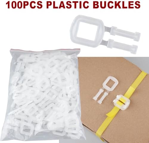 Heavy Duty Packaging 1/2" x 1000’ Polypropylene (PP) Strapping and 100 pcs Plastic Buckles with Self Dispensing Box Kit - Industrial Grade Pallet Strapping，300 lbs Break Strength