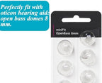 Hearing Aid Domes for Oticon Replacements, Oticon Minifit Open Bass Vent Domes (8 mm/2 Packs）, Universal Domes for Oticon Hearing Aid Supplies.