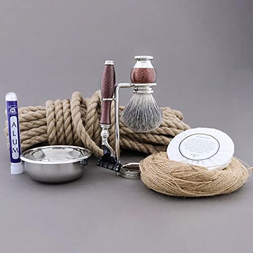 Haryali London 6Pc Mens Shaving Kit 3 Edge Razor with Black Badger Hair Shaving Brush, Stand, Soap, Bowl and Alum Perfect Set for Men
