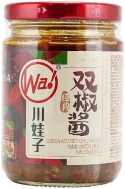 [Pack of 2] Authentic Chinese Sichuan Flavor Chili Sauce Combo – "Roasted Garlic Green + Red & Green Pepper Blend" Perfect for Rice, Noodles, Stir-Fry, or Dipping | Bold, Savory, Ready to Use 双椒酱+烧椒酱 - 8 Oz Jar