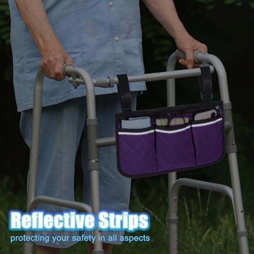 Walker Bag Basket with Reflective Strips Walkers Rollator Organizer Carry Storage Pouch Wheel Chair Folding Basket Lightweight Large Capacity Organizer for Seniors Elderly Rollator Accessories