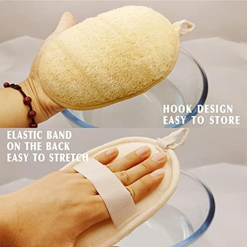 YIQINGJIE Natural Loofah Sponge Exfoliating Body Scrubber (3 Pack),Made with Eco-Friendly and Biodegradable Shower Luffa Sponge, Loofah for Women and Men, Beige