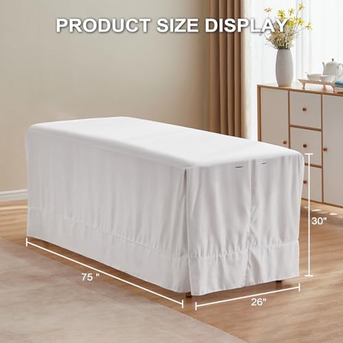 Massage Table Skirt,Microfiber Super Soft Stain Wrinkle Resisting Protect Massage Bed Skirt Massage Table Cover,Machine Washable (White)