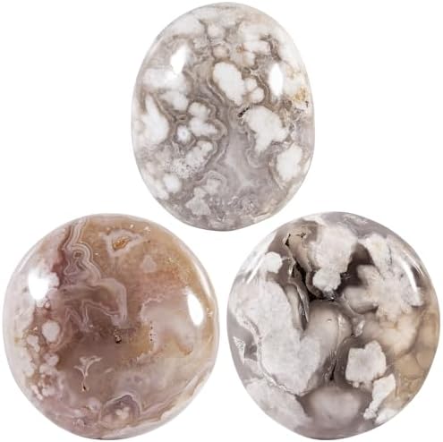 SUNYIK Irregular Cherry Blossom Palm Stone, Polished Worry Pocket Stones Massage Healing Crystal Sphere Decoration, 100g-200g