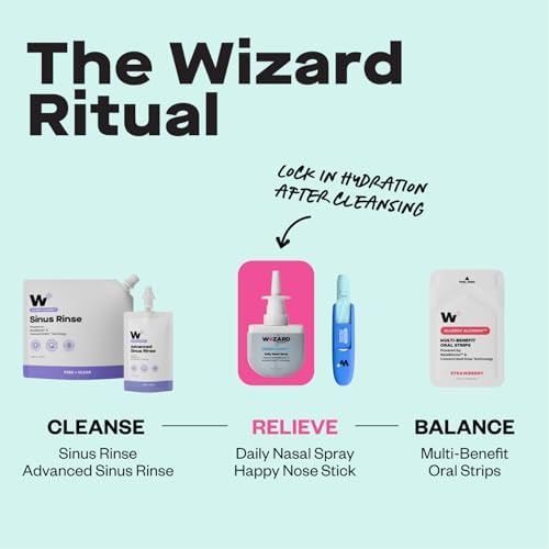WIZARD WELLNESS Daily Saline Nasal Spray | Triple-Action Hydration & Mucus Cleansing Allergy Mist | Activated Saline & Nasalbiome Postbiotics | Eucalyptus Scent | Drug-Free | 2-Pack