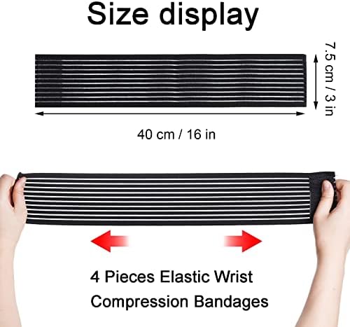 Rbenxia 4 Pieces of Black Elastic Wrist Compression Bandage Adjustable Wrist Strap Hand Brace Wraps Breathable Wristband for Stabilising Ligament, Joint Pain, Sport (40 cm)