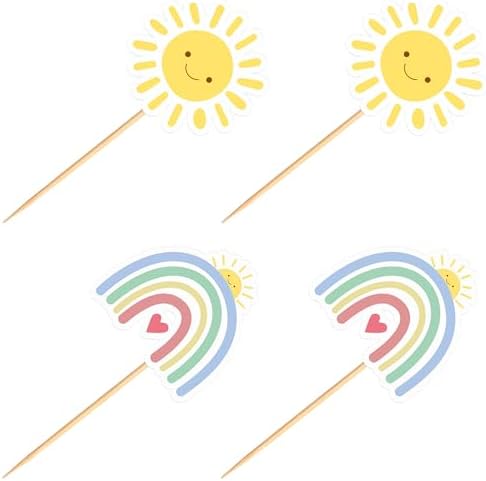 24pcs Rainbow Cake Topper Cupcake Pick Wedding Birthday Party Sun Clouds Party Decoration Supply for Kids Birthday Party
