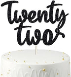 22nd Birthday Cake Topper, Black, 7.3 Inches, 1 Count, Elegant Celebratory, Non-Edible, Cardstock, Birthday Occasion