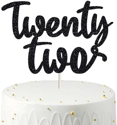 22nd Birthday Cake Topper, Black, 7.3 Inches, 1 Count, Elegant Celebratory, Non-Edible, Cardstock, Birthday Occasion