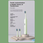 Electric Toothbrush for Adults, 5 Modes USB Rechargeable with 2 Extra Brush Heads, 66000 RPM Sonic Toothbrush with 2-Minute Timer, IPX7 Waterproof, Soft Bristles (Green)