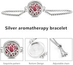 Essential Oil Diffuser Bracelet Aromatherapy Locket Adjustable Stainless Steel Lotus Bracelet with 10 Pcs Refill Pads for Women Girls