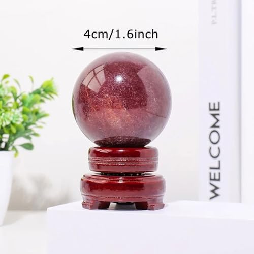 Natural Strawberry Quartz Crystals Ball with Stand Polished Healing Stone Decorative Sphere Feng Shui Ornament for Home Decor, Collection, Pocket Palm Worry Stone,1.6"/40mm
