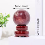 Natural Strawberry Quartz Crystals Ball with Stand Polished Healing Stone Decorative Sphere Feng Shui Ornament for Home Decor, Collection, Pocket Palm Worry Stone,1.6"/40mm