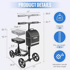 Aojin Knee Scooter for Adults for FootInjuries, 300lbs Capacity, All Terrain Foldable Knee Scooter Walker with Bag, 13" Wide Pu Seat, Compact Crutches Alternative (Black)