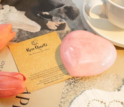 DUQGUHO 60mm Rose Quartz Crystals Heart Large Healing Crystals Heart Love Shaped Stone Pink Crystal Gifts 1PC