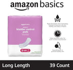 Amazon Basics Incontinence Pads for Women, Postpartum, Long, Maximum Absorbency, Bladder Control, Unscented, 39 Count