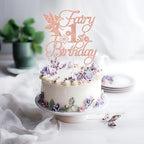 Fairy 1st Birthday Cake Topper, Fairy First Birthday Decorations, Girls 1st Bday Cake Decor, Floral Fairy Baby Shower Bday Party Decorations, Rose Gold Glitter