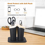 Plush Lined Eyeglass Holder, PU Leather Eyeglass Case, Anti-Scratch Glasses Storage Organizer for Desk Office Nightstand, 2slot (Black，Black)