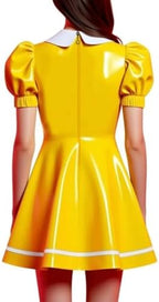 Women's Glossy PVC Leather Peter Pan Collar Puff Sleeve A-Line Mini Dress Preppy Style for Parties Nightclubs Daily Wear