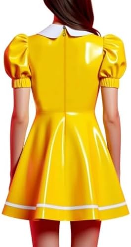 Women's Glossy PVC Leather Peter Pan Collar Puff Sleeve A-Line Mini Dress Preppy Style for Parties Nightclubs Daily Wear