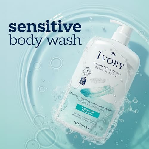 Ivory Body Wash, Designed for the Whole Family, Gentle Formula, Free of Dyes Heavy Perfumes Parabens Phthalates & Silicones, Designed for Skin's pH, Fragrance-Free, 35 oz