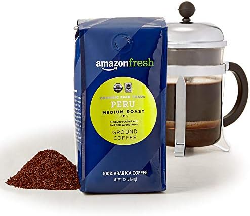 Amazon Fresh Organic Fair Trade Peru Ground Coffee, Medium Roast, 12 Ounce