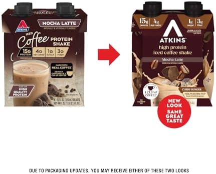 Atkins Mocha Latte Iced Coffee Flavored Protein Shake, High Protein, Low Glycemic, Low Carb and Low Sugar Shakes, Keto-Friendly, 12 Pack