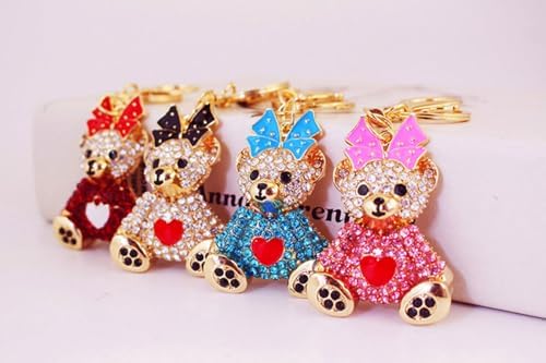 One Pack Cute Bowknot Heart Heart Bear Sitting Position Bear Animal Rhinestone Car Keychain Ring Chain Gift Pack Buckle
