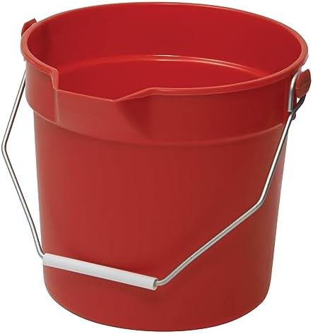 Winco Heavy-Duty Plastic Bucket/Utility Pail with Pour Spout, 10 Quarts, Red
