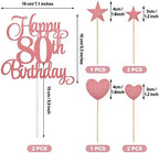 80th Birthday Cake Decorations Set Include 80th Birthday Candles Numeral 80 Cake Candles and Happy 80th Birthday Cake Toppers with Heart Star Cupcake Picks for Birthday Party (Rose Gold Series)
