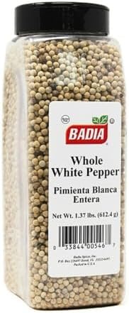 Badia White Pepper Whole, 1.37 Pound - Whole White Peppercorns for Cooking, Grilling, & Seasoning, Ideal for Spice Grinders