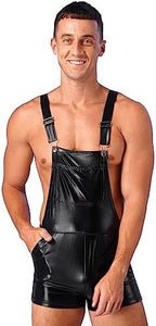 Men's Shiny Leather Metallic Shorts Dungarees Suspender Hot Pants Spandex Leotard Bodysuit
