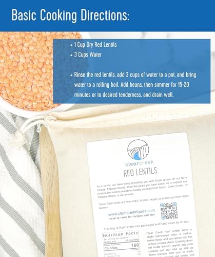 CLEAR CREEK Certified Glyphosate Residue Free Red Lentils | 4 LB | Non-GMO | Kosher | Vegan